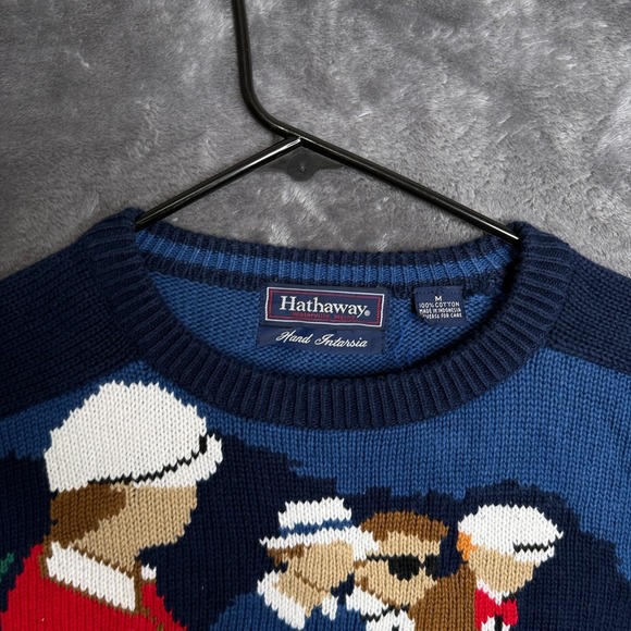 Vintage Hathaway Hand-Intarsia Knit Gold Swinger Club Pullover Crewneck Medium - Picture 3 of 8